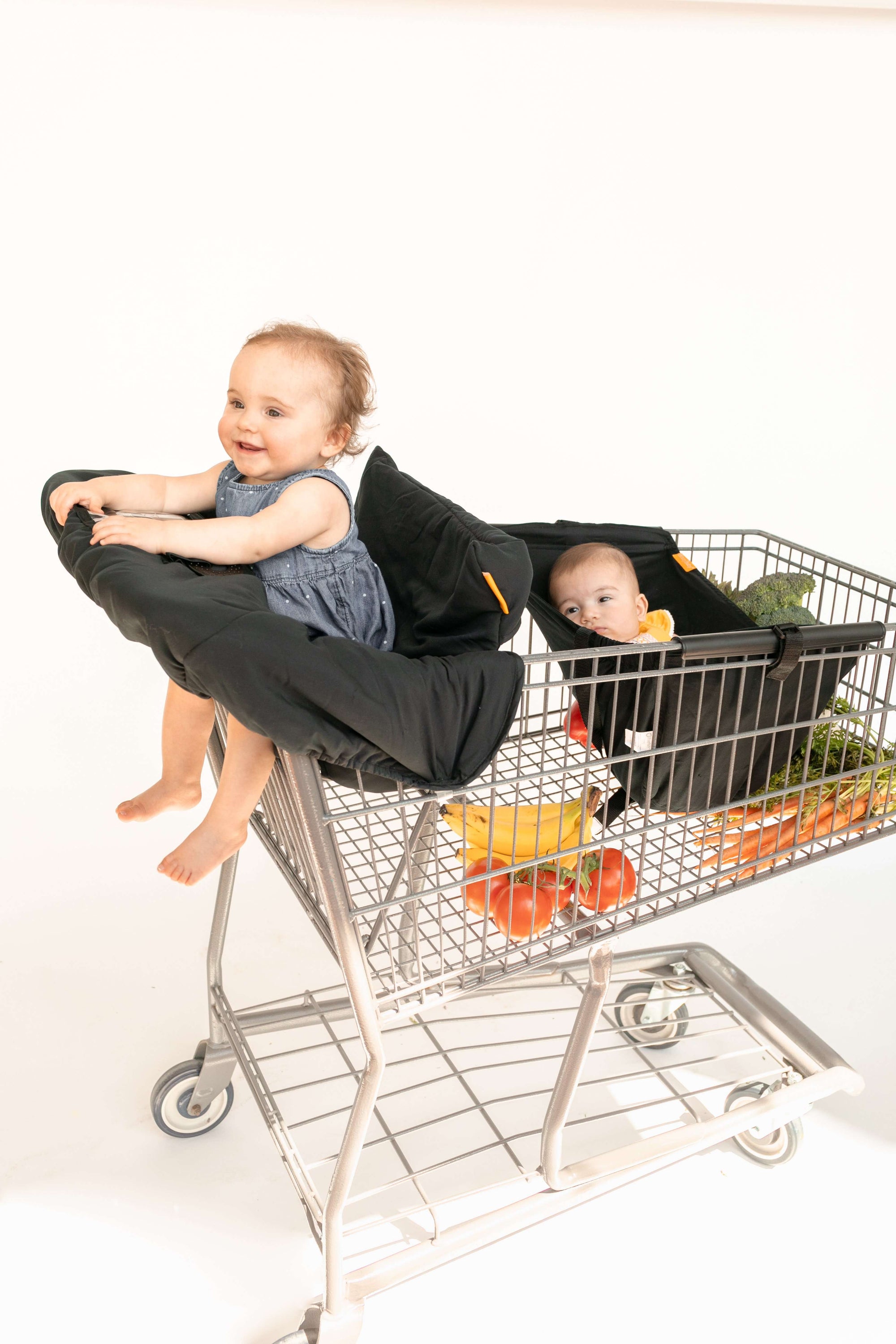 Baby Shopping Cart Cover - Black Fabric - cover and hammock in one cart with room for groceries