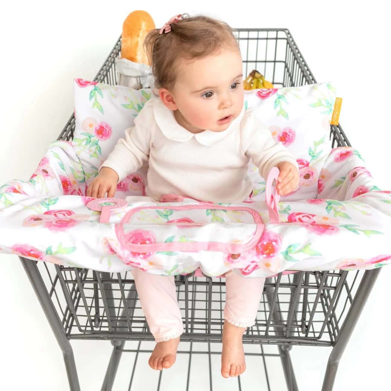 Baby Shopping Cart Cover - Full Bloom Watercolor Floral Print - happy baby