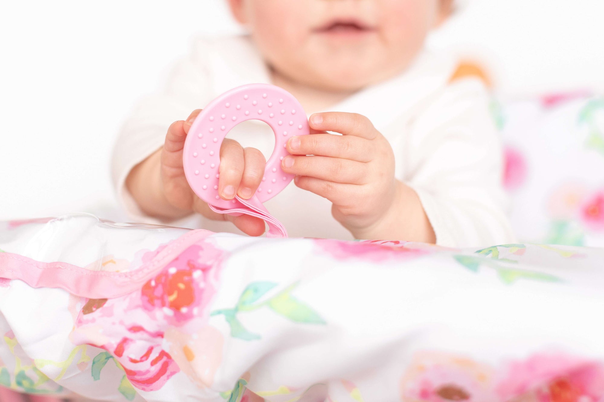 Baby Shopping Cart Cover - Full Bloom Watercolor Floral Print - attached toy rings