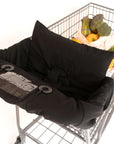 Baby Shopping Cart Cover - Black Fabric with see through pouch and attached toy rings