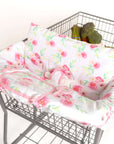 Baby Shopping Cart Cover - Full Bloom Watercolor Floral Print - clear plastic pouch with attached toy rings