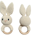 Organic Crochet Bunny Rattle – Natural Wood Ring