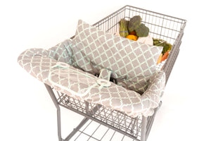 Baby Shopping Cart Cover - Grey/Aqua - 3 point safety harness