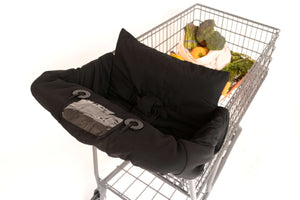 Baby Shopping Cart Cover - Black Fabric with see through pouch and attached toy rings